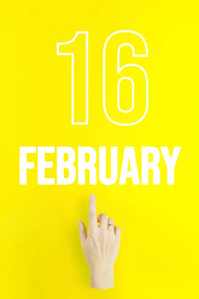 February 16Th Day Month Calendar Date Hand Finger Pointing Calendar — Stockfoto