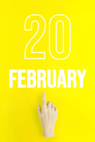 February 20Th Day Month Calendar Date Hand Finger Pointing Calendar — Stock fotografie