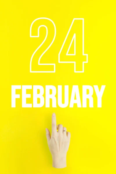 February 24Th Day Month Calendar Date Hand Finger Pointing Calendar — Stock fotografie