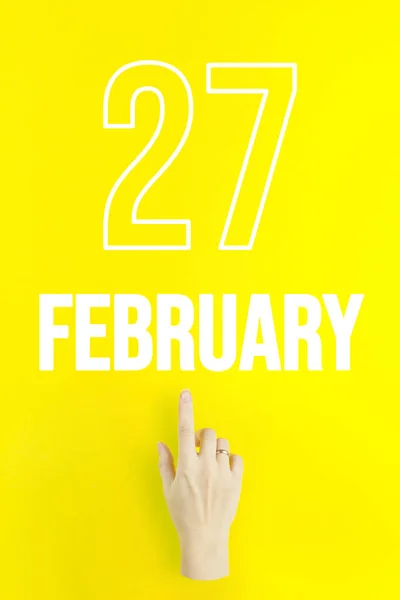 February 27Th Day Month Calendar Date Hand Finger Pointing Calendar — Stock fotografie