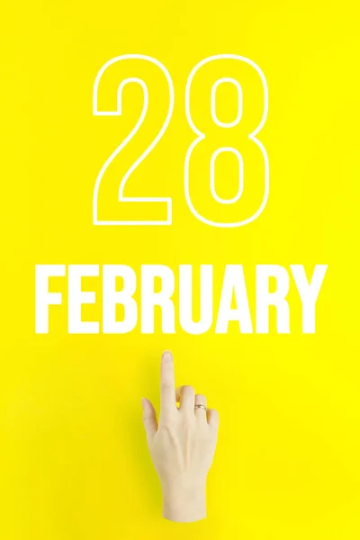 February 28Th Day Month Calendar Date Hand Finger Pointing Calendar — Stock fotografie