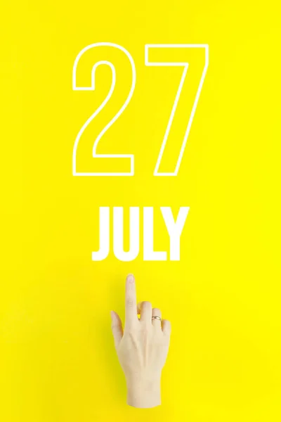 July 27Th Day Month Calendar Date Hand Finger Pointing Calendar — Stock Photo, Image