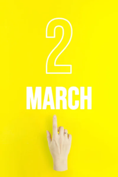 March 2Nd Day Month Calendar Date Hand Finger Pointing Calendar — Foto de Stock