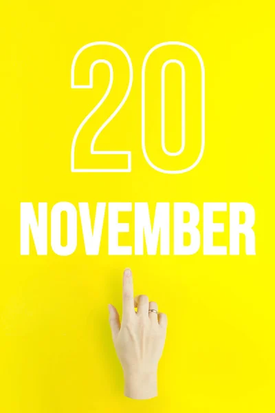 November 20Th Day Month Calendar Date Hand Finger Pointing Calendar — Stock fotografie