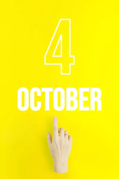 October 4Th Day Month Calendar Date Hand Finger Pointing Calendar — Photo