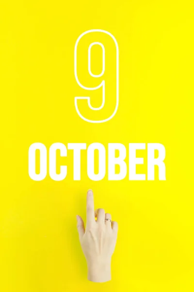 October 9Th Day Month Calendar Date Hand Finger Pointing Calendar — Foto Stock