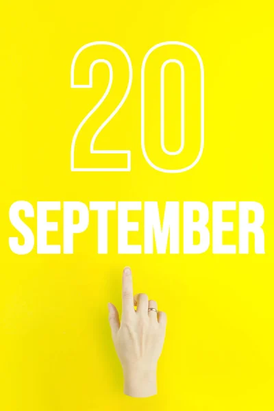 September 20Th Day Month Calendar Date Hand Finger Pointing Calendar — Stock fotografie