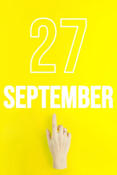 September 27Th Day Month Calendar Date Hand Finger Pointing Calendar — Zdjęcie stockowe