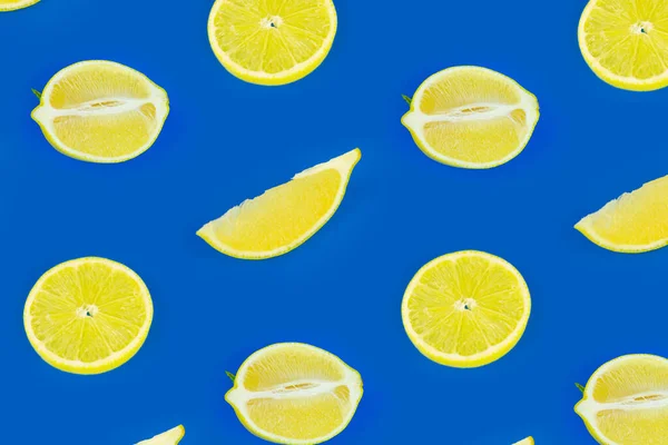 Patrón Sin Costuras Limón Fresco Sobre Fondo Color Azul Brillante — Foto de Stock