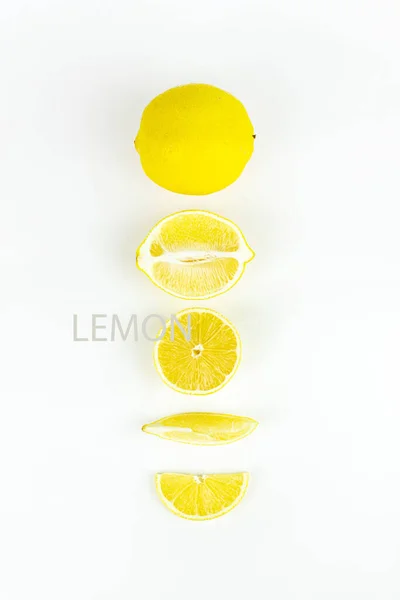 Ensemble Tranches Citron Sur Fond Blanc Pose Plate Vue Dessus — Photo