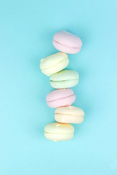 Marshmallow Apilado Multicolor Parece Macarrones Franceses Azul —  Fotos de Stock