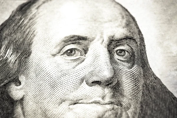 Benjamin Franklin Portrait 100 Banknote Dolar Usa Close Fragment Bills — Stock Photo, Image