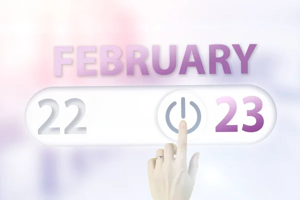 Febrero Día Del Mes Fecha Del Calendario Dedo Mano Cambia —  Fotos de Stock