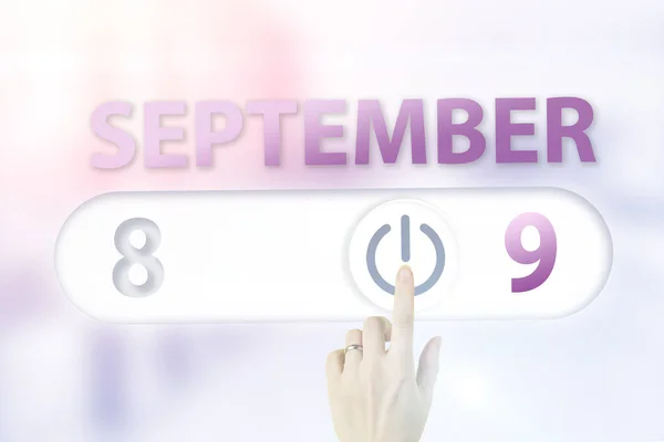 September 9Th Day Month Calendar Date Hand Finger Switches Pointing — Stock Photo, Image