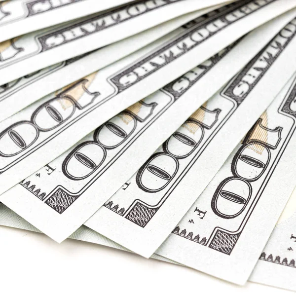 100 Gospodarka Oszczędności Dolar Amerykański Fragment Banknotów Bliska Zamykamy Amerykańską — Zdjęcie stockowe