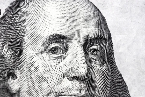 Fragmento Cem Dólares Com Retrato Presidente Benjamin Franklin Fechar Moeda — Fotografia de Stock