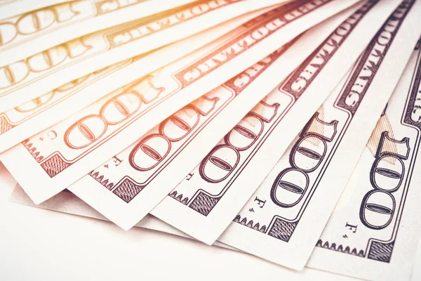 Close American Currency Macro Shot Fanned Arrangement American 100 Dollar — Stock Photo, Image