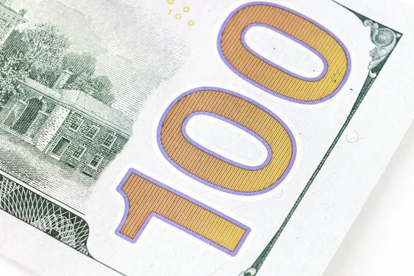 100 Dolarlık Banknotta 100 Numara Yeni 100 Doların Bir Parçası — Stok fotoğraf