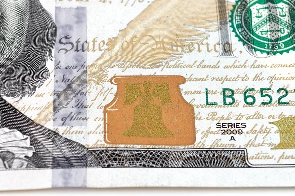 Billet 100 Dollars Fragment Billets Cent Dollars Sur Macro Fragment — Photo