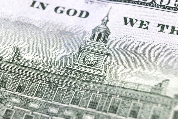 Independence Hall Achterkant 100 Dollar Bankbiljet Dolar Usa Sluiten Nieuw — Stockfoto