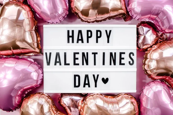 Stylish Text Frame Lightbox Inscription Happy Valentine Day Pink Beige — Stockfoto
