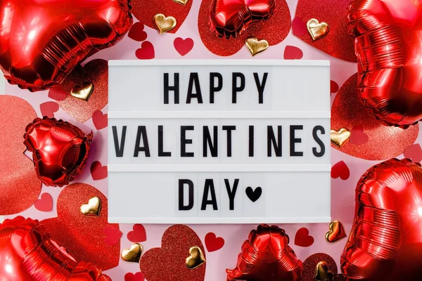 Stylish Text Frame Lightbox Inscription Happy Valentine Day Pink Red — Stockfoto