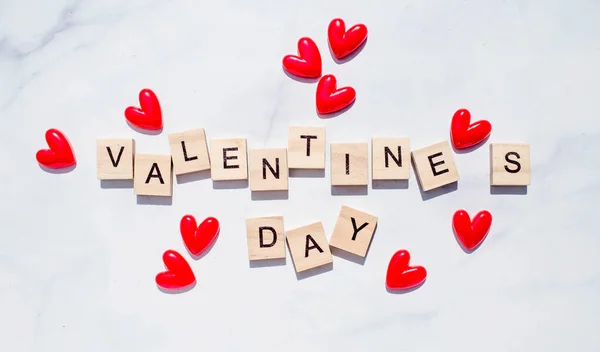 Banner Word Valentine Day Love Wooden Blocks Theme Love Wooden — Stockfoto