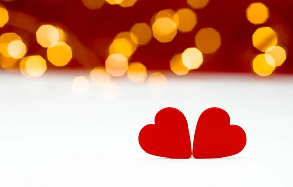 Banner Background Valentine Day Two Hearts Festive Bokeh Lights Background — Stockfoto