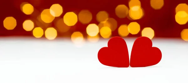 Banner Background Valentine Day Two Hearts Festive Bokeh Lights Background — Zdjęcie stockowe