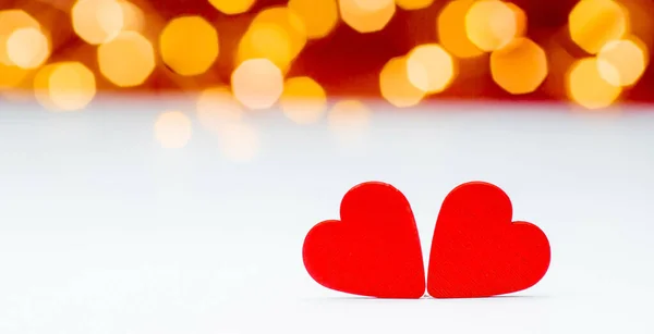 Banner Background Valentine Day Two Hearts Festive Bokeh Lights Background — Zdjęcie stockowe