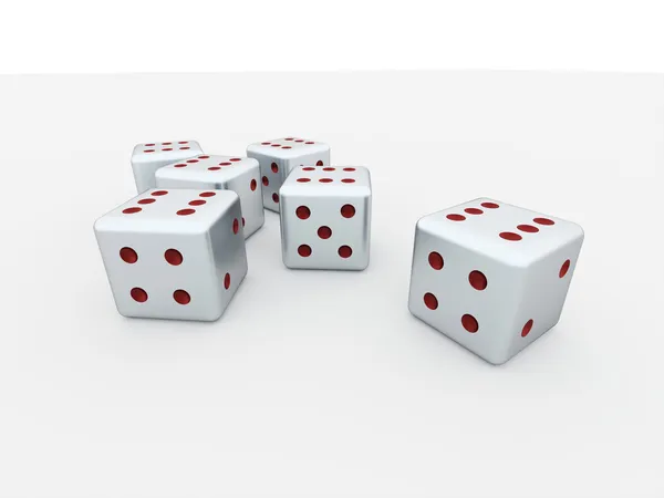 Six dices rendered isolated — Stock Photo, Image