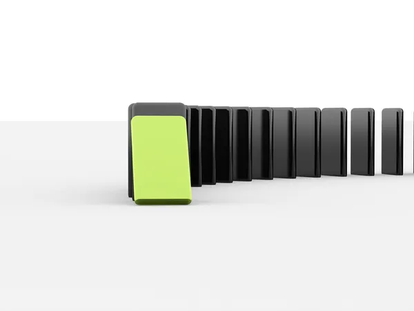 Domino effect rendered first is green isolated — Stock Photo, Image