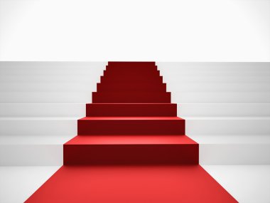 Kırmızı halılı merdivenler.
