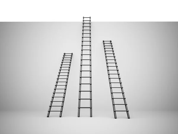 Drie ladders op de muur — Stockfoto