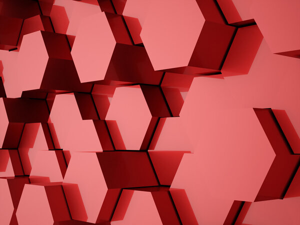 Red abstract hexagonal background rendered
