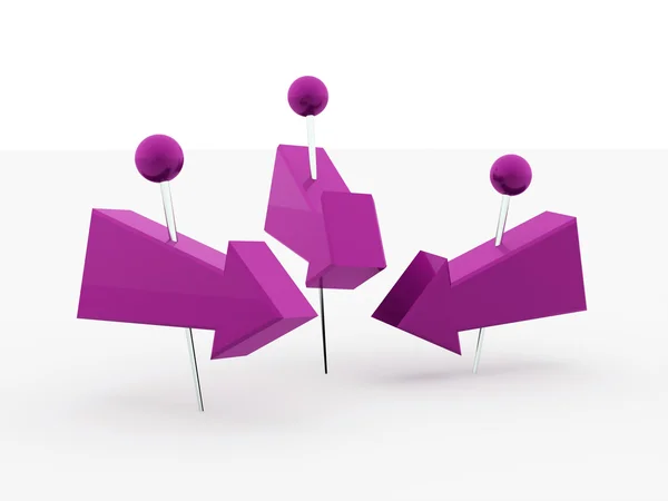 矢印の付いた紫色のプッシュ ピン — ストック写真