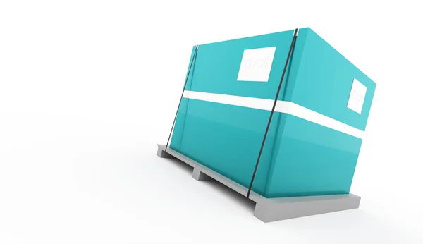 Caixa azul na paleta renderizada — Fotografia de Stock