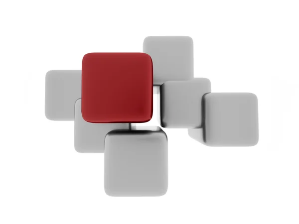 Silver business cubes concept one is red — Stock Photo, Image