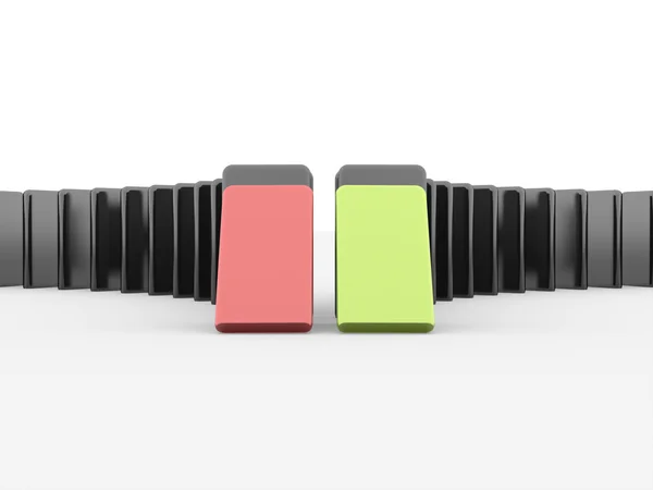 Diverso effetto domino verde o rosso — Foto Stock