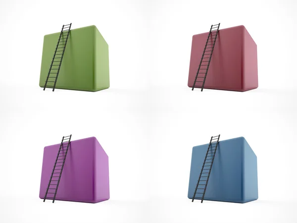 Cubos na cor verde com escada — Fotografia de Stock