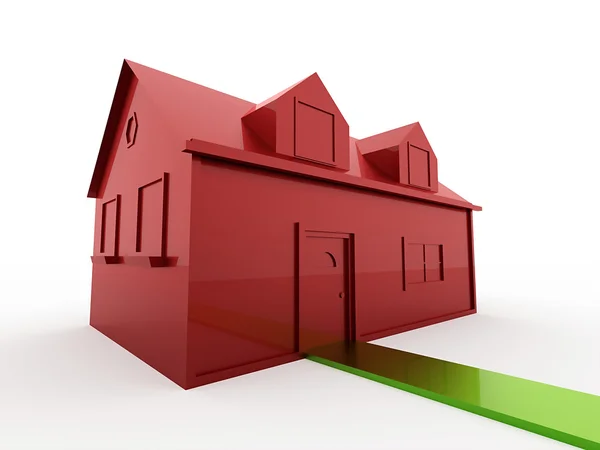 Rött hus med gröna sätt — Stockfoto