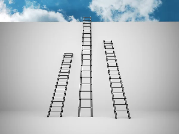Drei Leitern an der Wand — Stockfoto