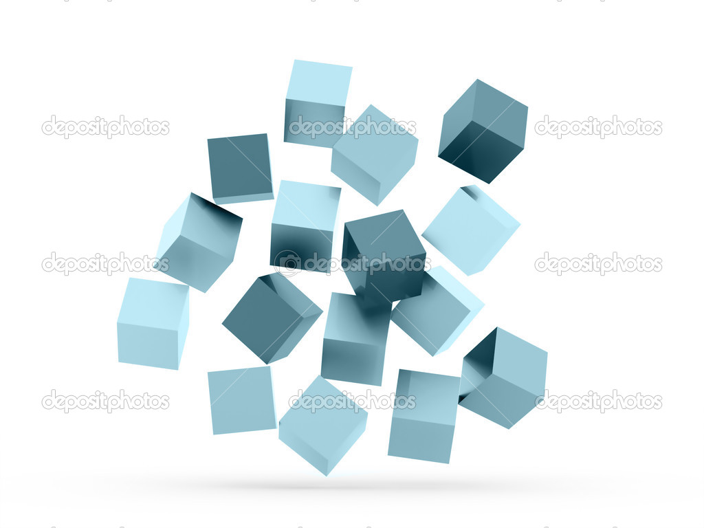 Many blue cubes rendered isolated 
