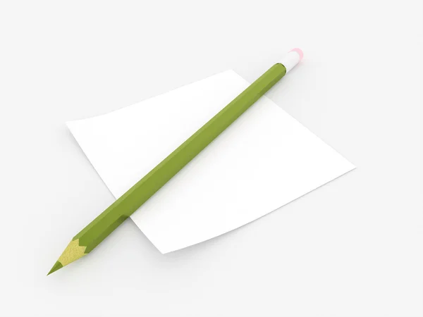 Green pencil and notepaper — Stock Photo, Image