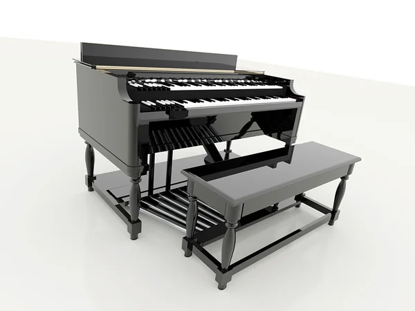 Piano nero con sedia — Foto Stock