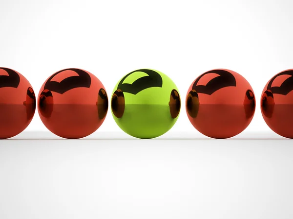 Metal spheres one is green — Stock Photo, Image