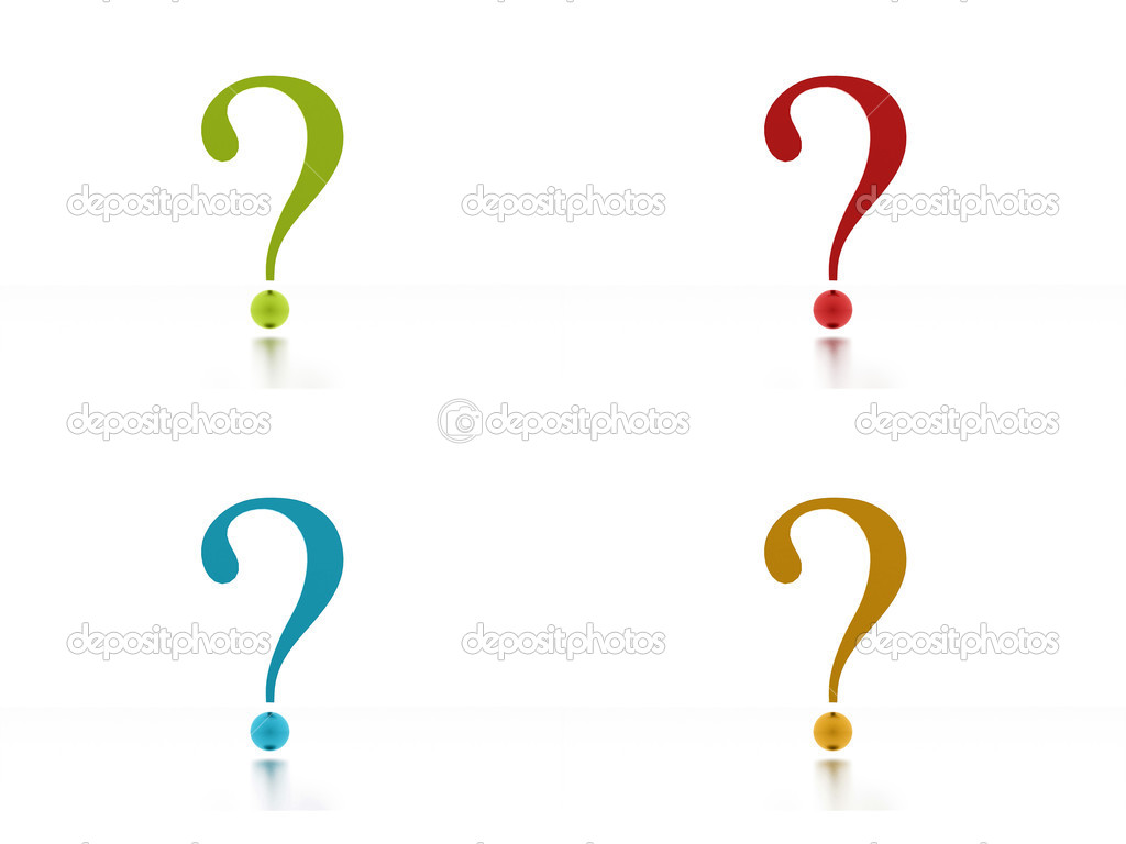 Four colored question marks
