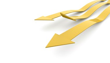 üç sarı ok kavramı üzerinde beyaz 