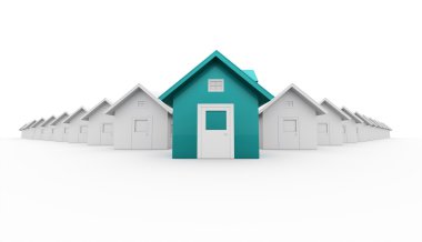 Mavi Ev simgesini kavramı üzerine beyaz render 