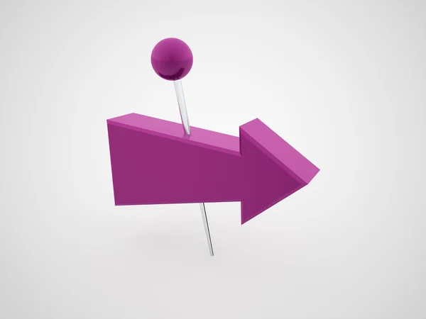 表示矢印の付いた紫色のプッシュ ピン — ストック写真